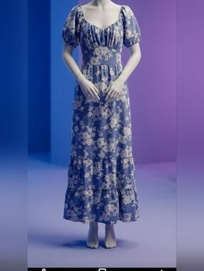 Women's Blue Floral Tiered Maxi Skirt
